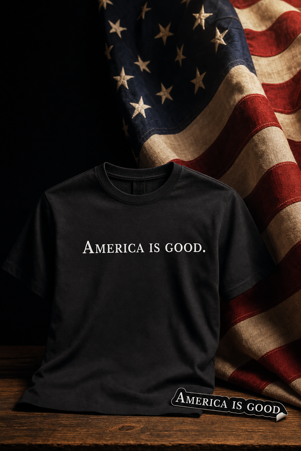 Black America is Good tee with its white serif wordmark.